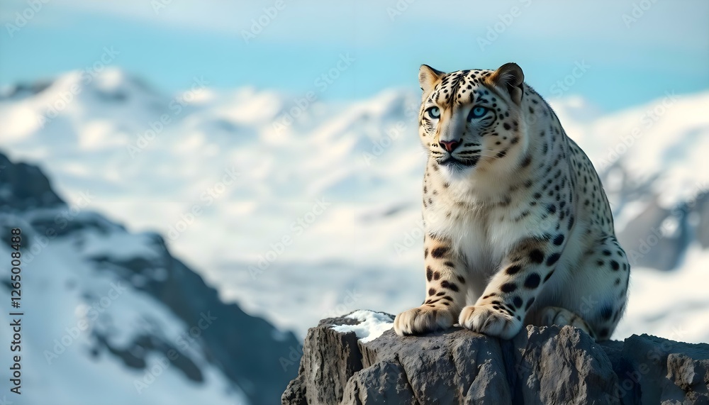 Fototapeta premium a snow leopard sitting on top of a rock