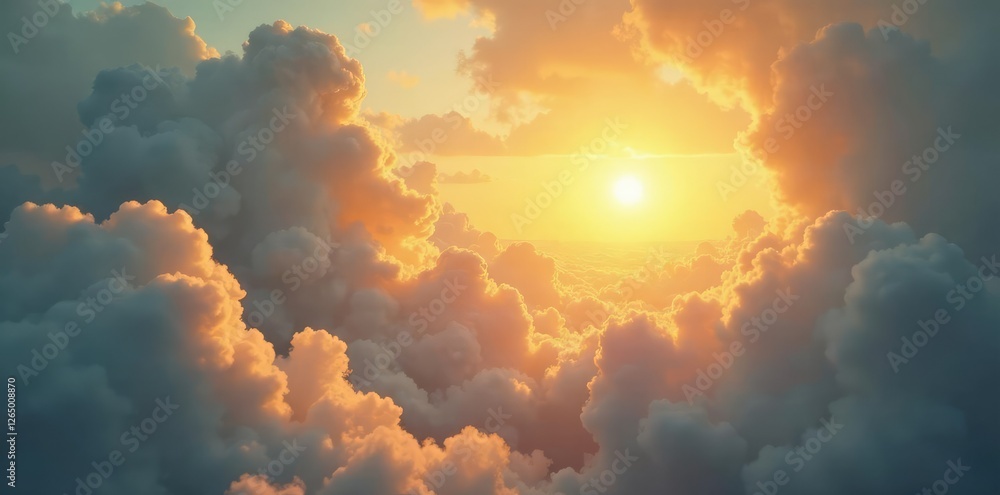 A golden orb peeking through wispy white clouds, warm, clouds, golden A golden orb peeking through wispy white clouds, warm, clouds, golden