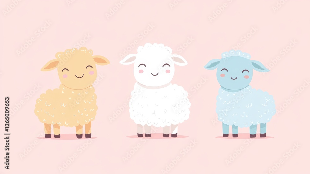 Obraz premium Cute Cartoon Sheep Following with Pastel Colors