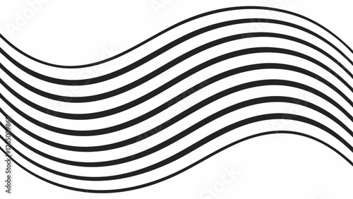 A dynamic composition of flowing black wavy lines on a clean white background, creating a sense of movement and elegance.