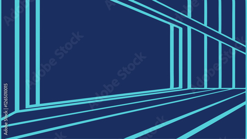 Abstract geometric lines in vibrant blue create a dynamic composition that conveys depth and modernity.