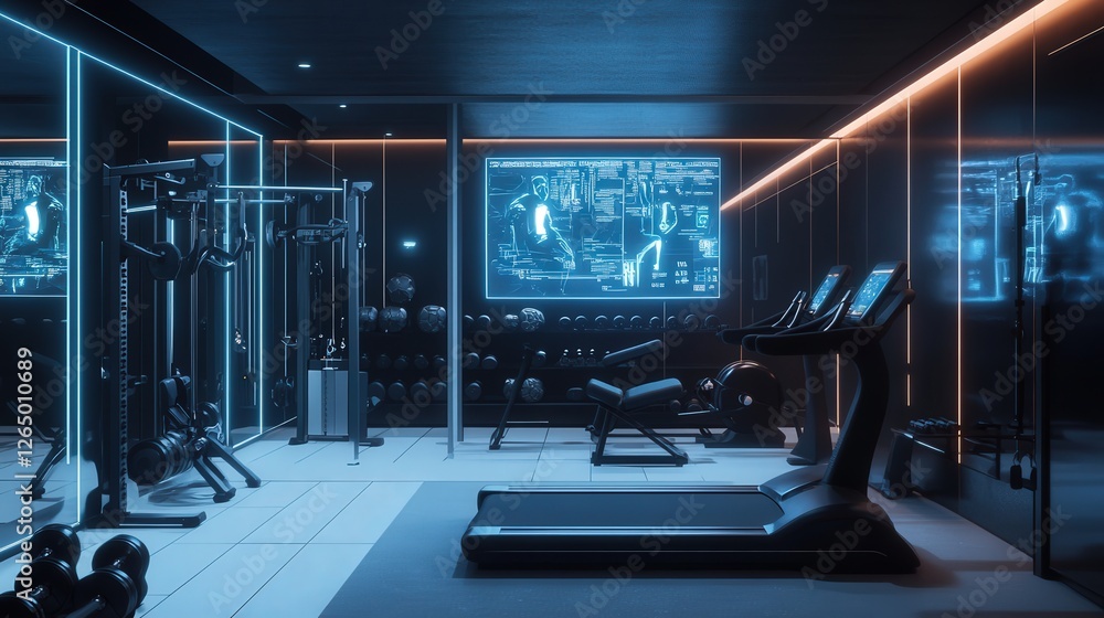 Fototapeta premium futuristic gym where AI-generated holograms guide workouts.