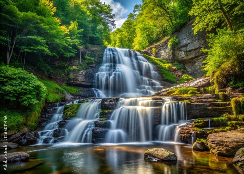 Obraz premium Majestic Kent Falls, Connecticut State Park: Cascading Waterfall in Lush Forest