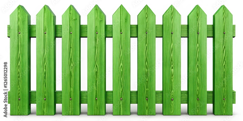 Minimalist Green Wooden Fence, White Background, AI Photography Minimalist Green Wooden Fence, White Background, AI Photography