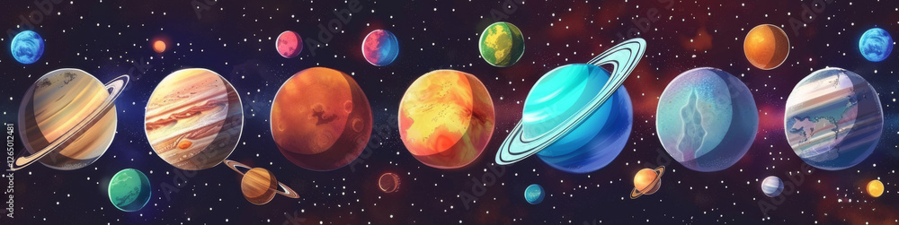 Colorful artistic representation of the solar system planets in outer space Colorful artistic representation of the solar system planets in outer space