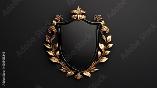 Elegant Black and Gold Heraldic Shield 3D Render AI Generated