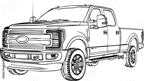 A detailed line drawing of a Double Cabin pickup truck. Perfect for automotive enthusiasts and coloring pages