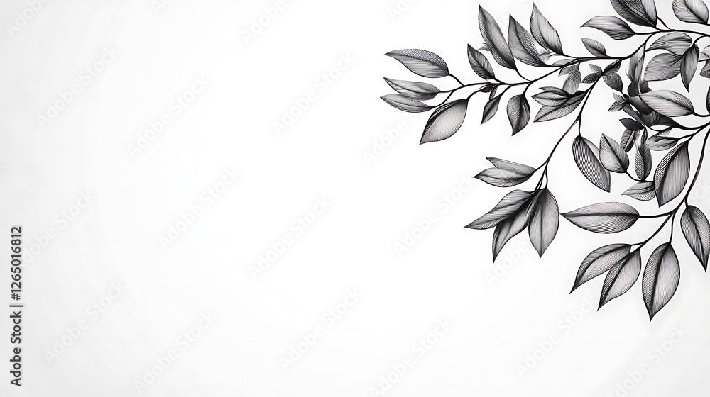 Elegant Black and White Leafy Branch Design Elegant Black and White Leafy Branch Design