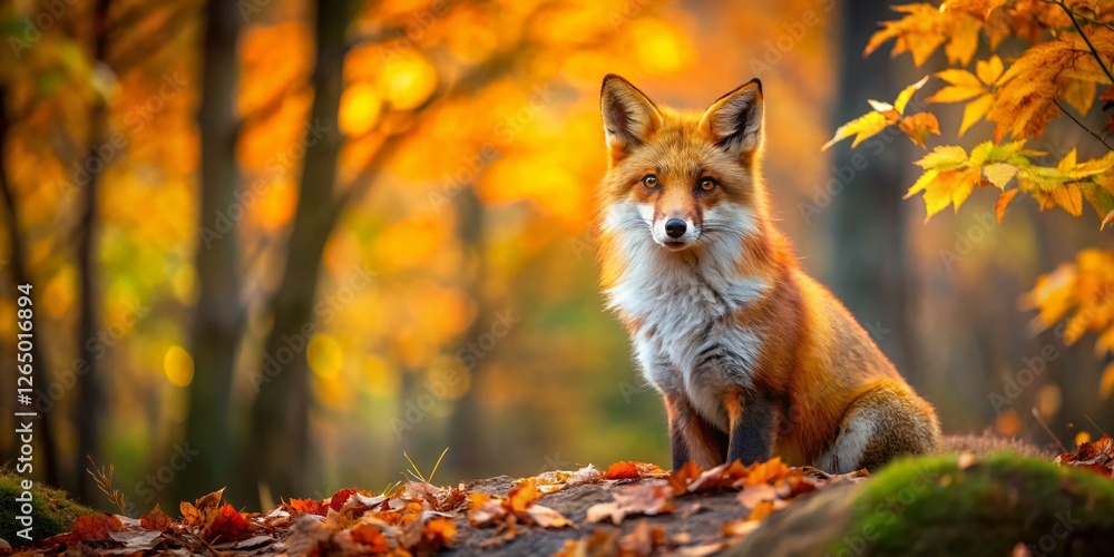 Obraz premium Majestic Red Fox in a Panoramic Autumn Landscape - Wildlife Photography