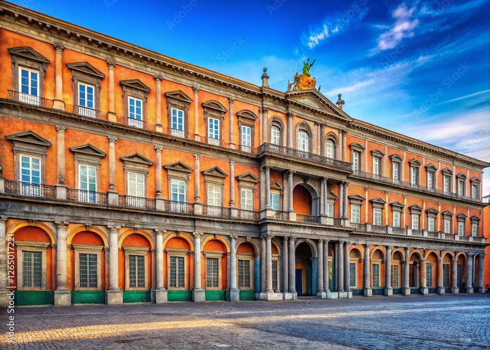 Fototapeta premium Majestic Royal Palace of Naples, Italy: Front Facade with Ample Copy Space