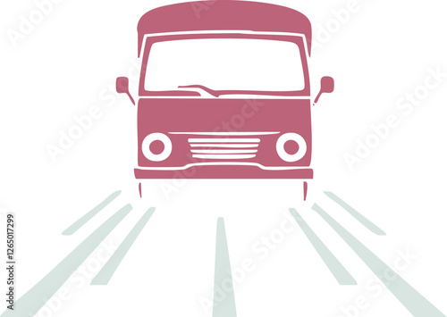 A minimalist illustration of a vintage van driving down a road, perfect for travel blogs or retro-themed designs.