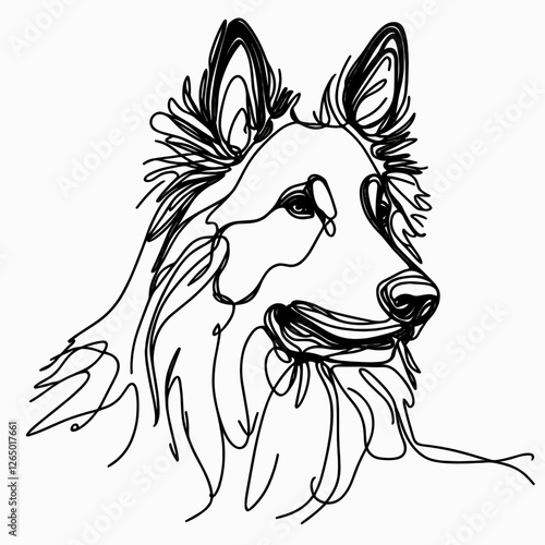 Minimalist Line Art of Belgian Tervuren breed Dog 