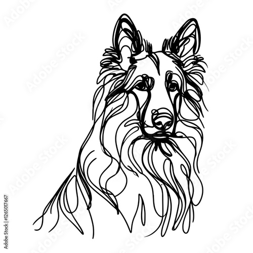 Minimalist Line Art of Belgian Tervuren breed Dog 