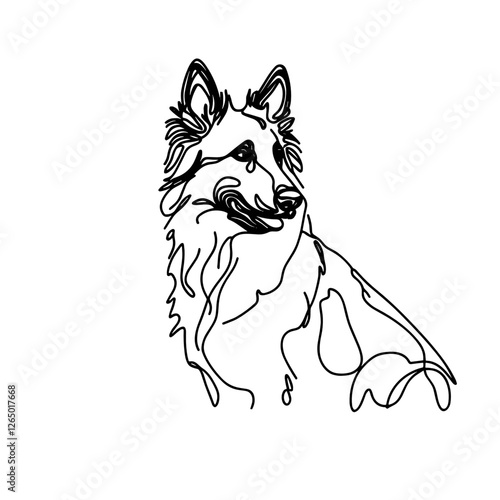 Minimalist Line Art of Belgian Tervuren breed Dog 