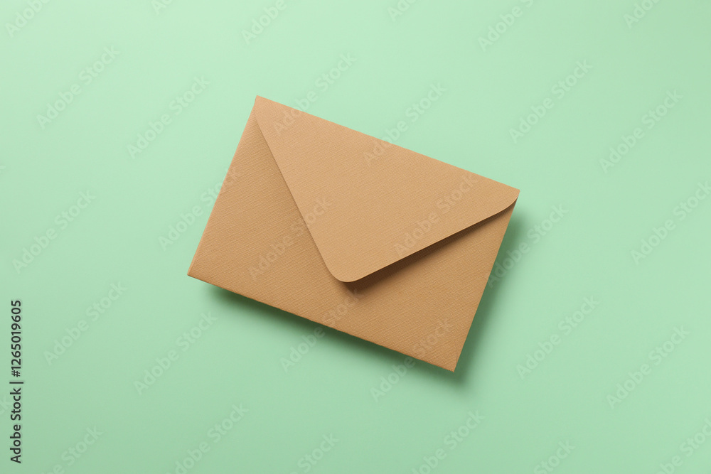 Craft envelope with white paper card on green background Craft envelope with white paper card on green background