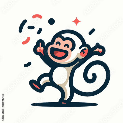 Cheerful Cartoon Monkey with Playful Expressions in Colorful Flat Illustration