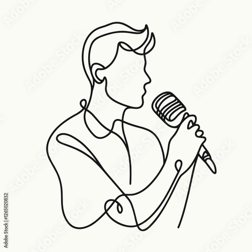 Line Art Illustration of Singer with Microphone in Continuous One Line Style