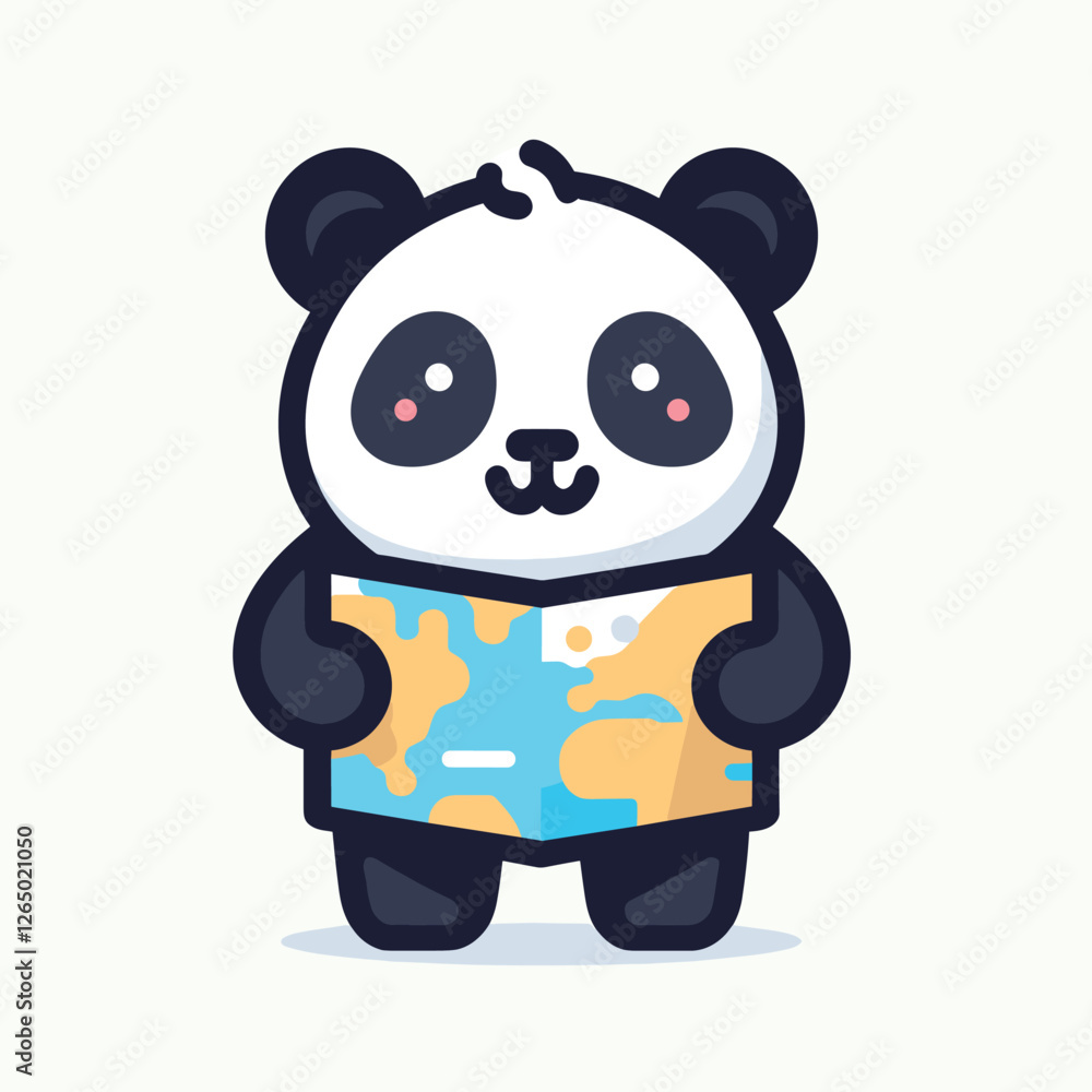 Cute Panda Cartoon Reading Map – Adorable Animal Flat Illustration Cute Panda Cartoon Reading Map – Adorable Animal Flat Illustration
