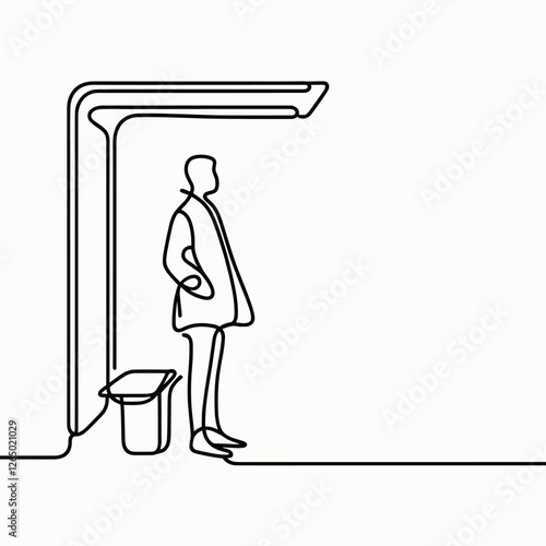 Minimalist One Line Bus Stop Illustration with Waiting Person