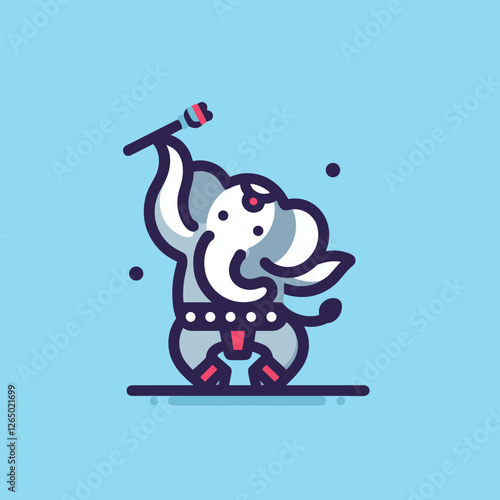 Circus Elephant Performing with Baton - Flat Illustration