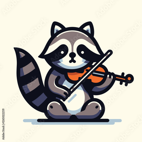 Cute Raccoon Playing Violin - Adorable Animal Musical Performance in Cartoon Style