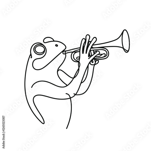 Frog Playing Trumpet One Line Art Illustration - Musical Animal Theme