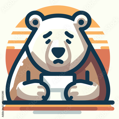Sad Bear Holding Device in Retro Style Cartoon Illustration