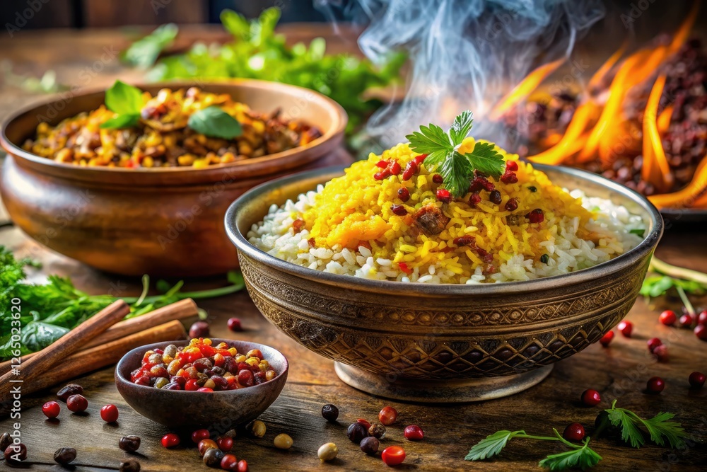 Close-up photography highlights the deliciousness of Adas Polo, a traditional Iranian dish made with an authentic recipe. Close-up photography highlights the deliciousness of Adas Polo, a traditional Iranian dish made with an authentic recipe.