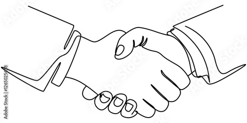 two businessmen shaking hands. Continuous one line drawing illustration vector, Two people agree and shake hands one contiguous line vector illustration, Continuous line drawing of handshake.
