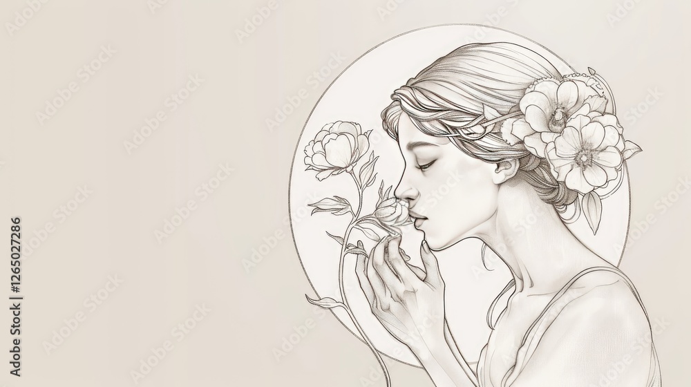 drawing of a girl with flowers in her hair drawing of a girl with flowers in her hair