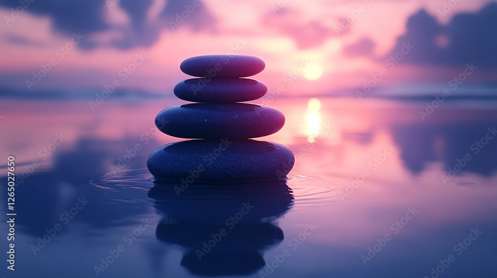 Serene Sunset Stones Balanced Water Zen Peace spa sky sea calm pink Serene Sunset Stones Balanced Water Zen Peace spa sky sea calm pink
