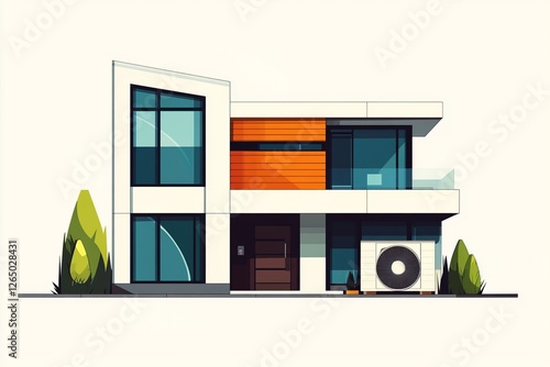 Modern small footprint house building with heat pump, concept of sustainable energy efficient home --ar 3:2 --profile 8ypk7er --v 6.1 Job ID: 1aa58ab2-7e4a-46a3-8455-c1bdccae31bc photo