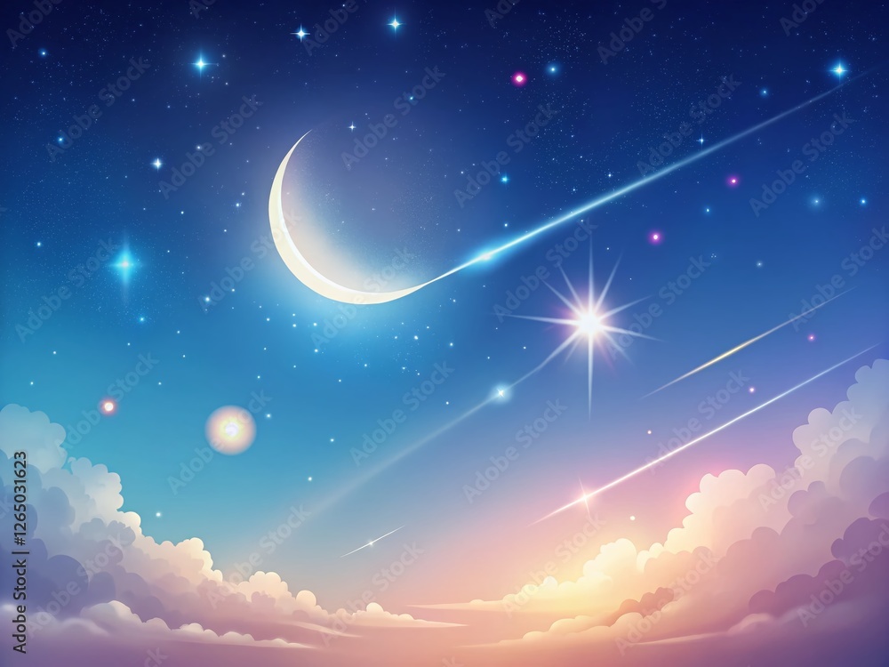 Minimalist Anime Night Sky: Crescent Moon, Shooting Star Wallpaper Minimalist Anime Night Sky: Crescent Moon, Shooting Star Wallpaper