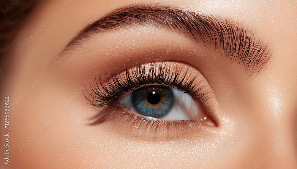 A close-up of long, voluminous lashes with mascara. Generative AI. A close-up of long, voluminous lashes with mascara. Generative AI.