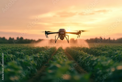 Wallpaper Mural Innovative drone spraying pesticides across lush green crops at sunset in a tranquil agricultural landscape Torontodigital.ca