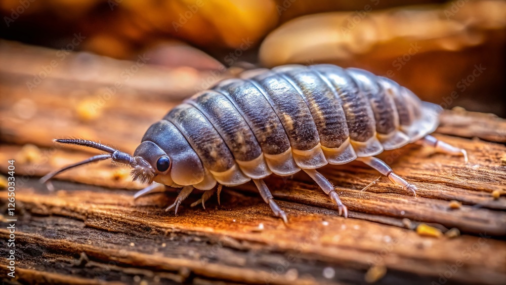 Minimalist Close-Up of Common Rough Woodlouse (Porcellio scaber) on Wood Minimalist Close-Up of Common Rough Woodlouse (Porcellio scaber) on Wood