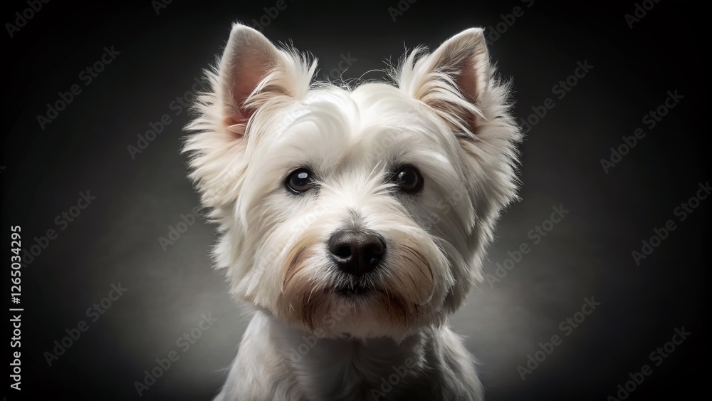 Minimalist Dark Studio Portrait: West Highland White Terrier Minimalist Dark Studio Portrait: West Highland White Terrier