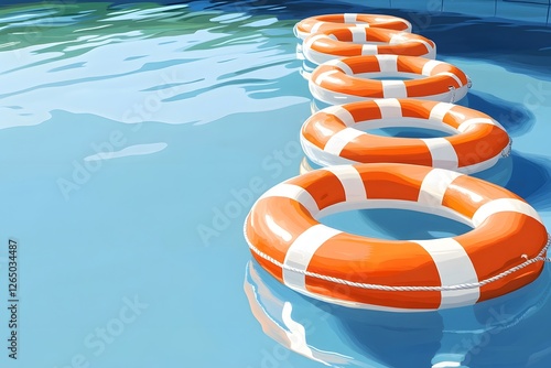 Colorful lifebuoys by the swimming pool