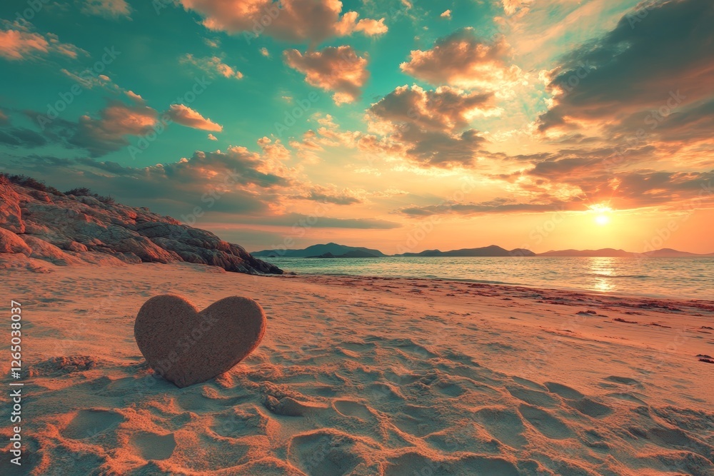 Fototapeta premium Against a backdrop of blue sky and clouds, a woman raises her hands in a heart shape, embodying the ideas of global kindness, charity, friendship, and love on Valentine's Day