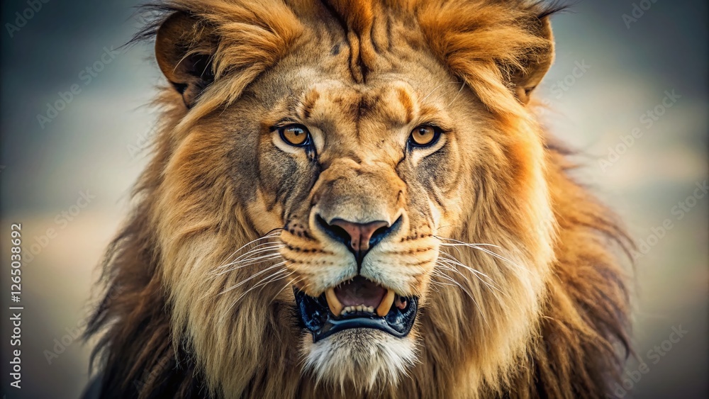 Minimalist Lion Portrait: Sharp Teeth, Intense Gaze Minimalist Lion Portrait: Sharp Teeth, Intense Gaze