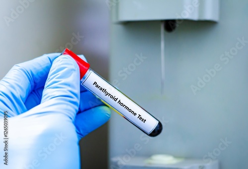 Blood sample tube for parathyroid hormone test analysis. photo