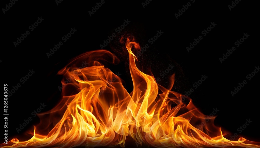 Fototapeta premium Fire flames on black background