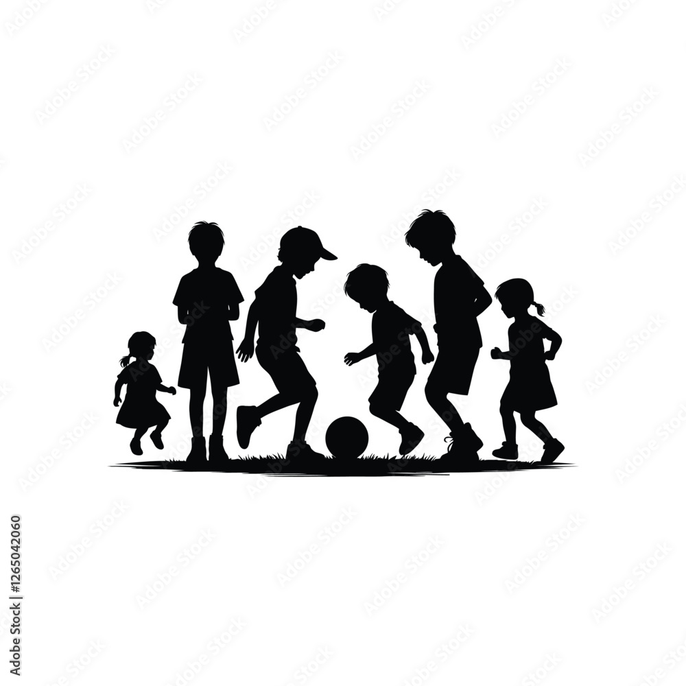 Obraz premium kids playing silhouette vector line art design