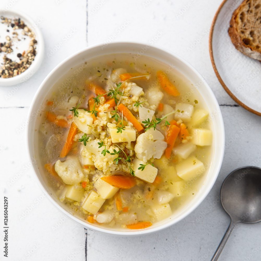 Homemade clear soup with cauliflower Homemade clear soup with cauliflower