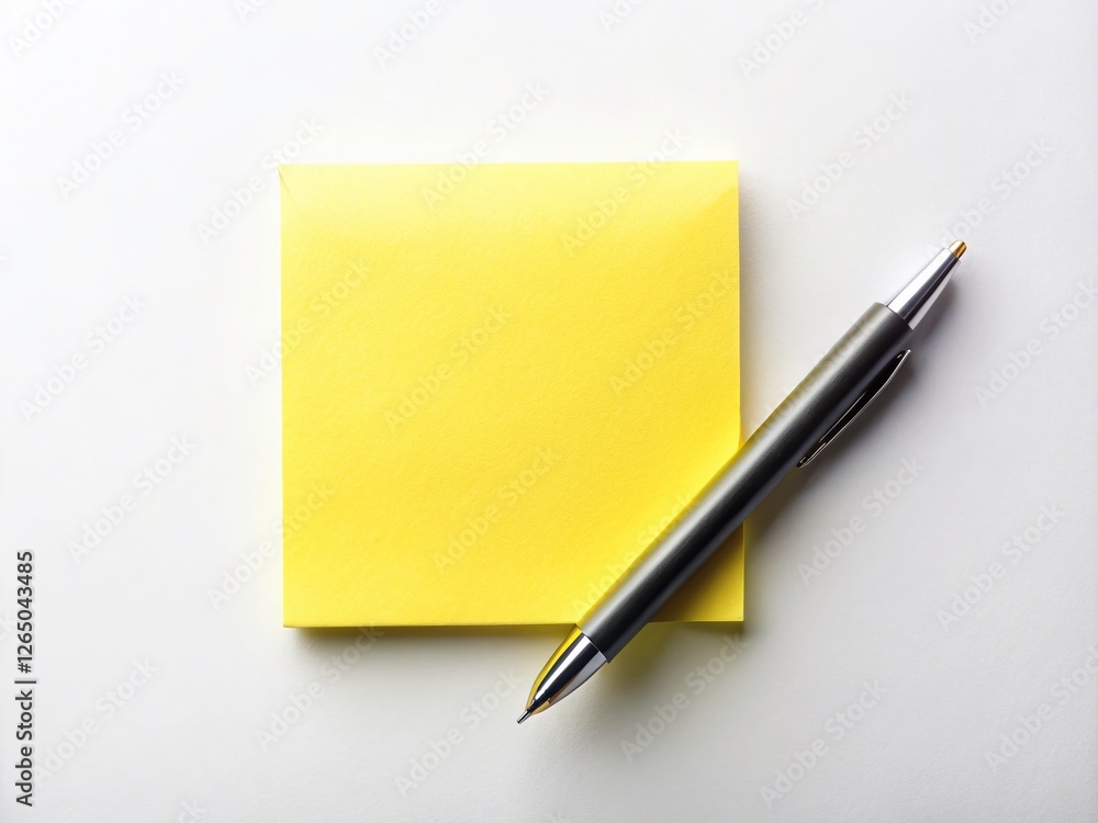 Minimalist Sticky Note and Pen Mockup: Clean Office Desk Photography Minimalist Sticky Note and Pen Mockup: Clean Office Desk Photography