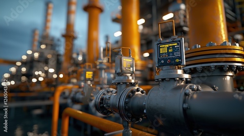 Wallpaper Mural Detailed View of Industrial Equipment with Gauge Displays in a Rig Environment, Highlighting Tech in Oil and Gas Operations with Vibrant Colors and Advanced Systems Torontodigital.ca