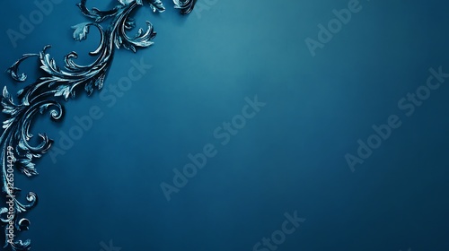 Ornate Blue Design Element Corner Floral Decoration