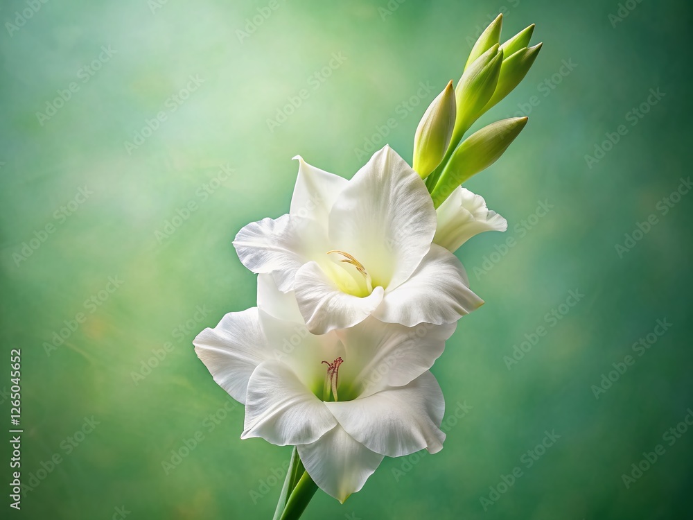 Obraz premium Minimalist White Gladiolus Flower on Pale Green Background - Stock Photo