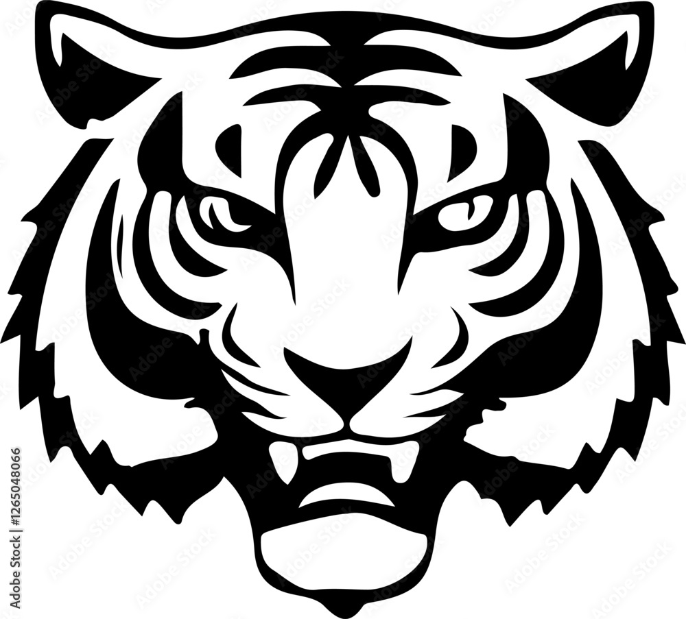 Fototapeta premium Fierce Tiger Head Silhouette Vector Design Bold Tiger Silhouette for Graphic Projects Vector Art of a Majestic Tiger Head Powerful Tiger Head Silhouette for Logos Wild Tiger Head in Bold Silhouette St
