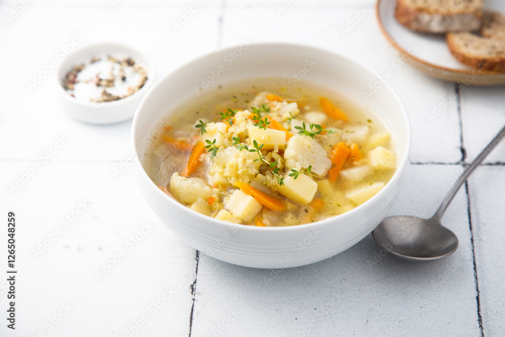 Homemade clear soup with cauliflower Homemade clear soup with cauliflower